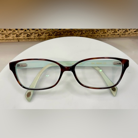 Lulu Guinness Blue/Silver Polkadot/Tortoiseshell Pattern Rx Eyeglass Frames VGUC